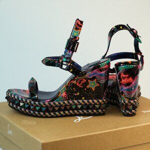 Christian Louboutin Pyraclou 110 Black Starlight Platform Wedge Sandal Heel